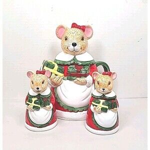 Mrs Christmas Mother Mouse Tea Set TEAPOT Sugar Bowl Creamer  QVC